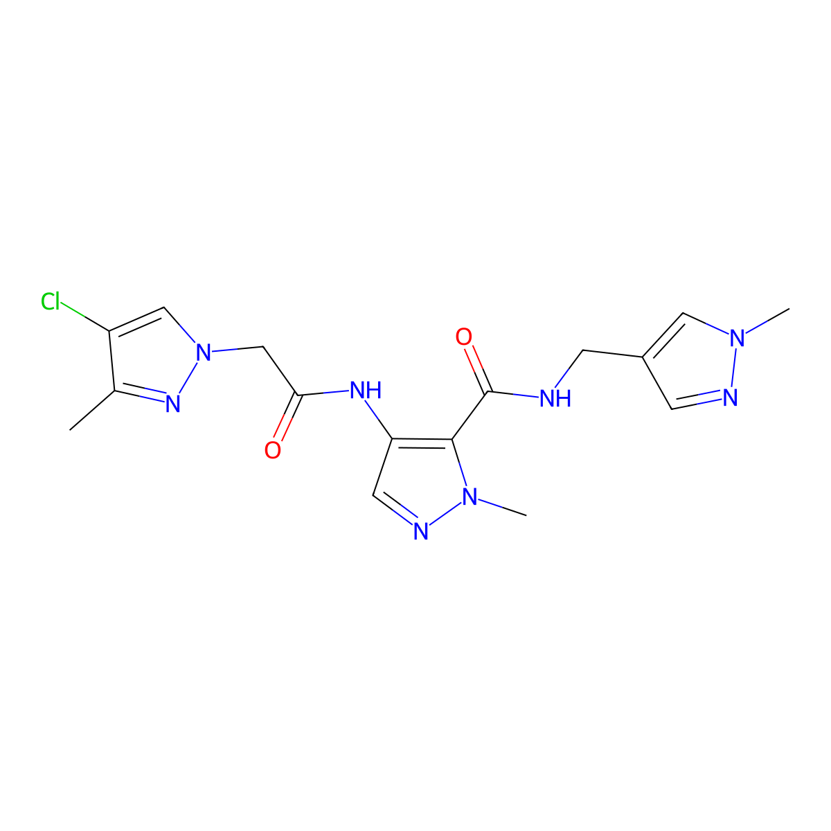 4-[[2-(4-chloro-3-methylpyrazol-1-yl)acetyl]amino]-2-methyl-N-[(1-methylpyrazol-4-yl)methyl]pyrazole-3-carboxamide molecular structure, CAS 1005585-50-1