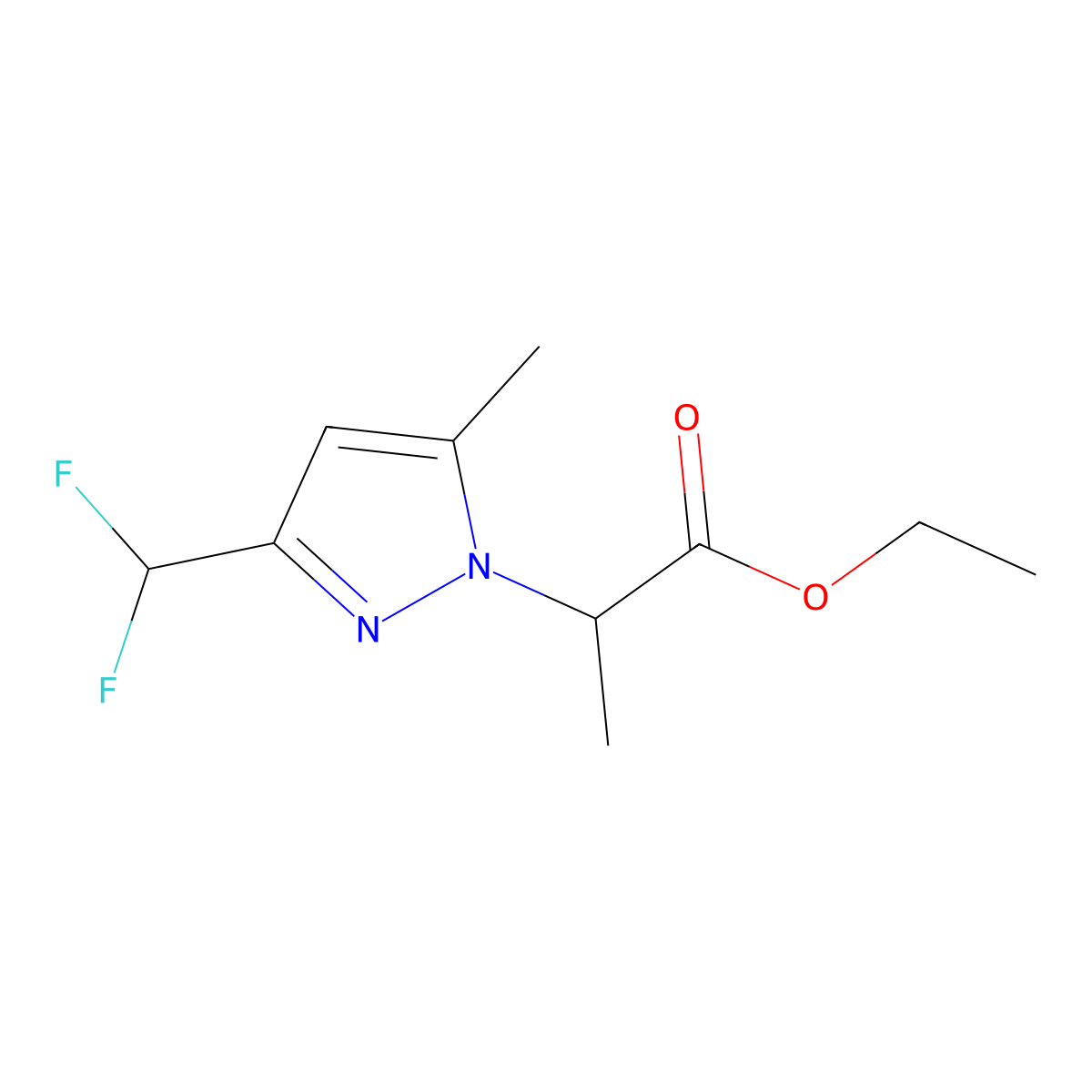Ethyl 2-(3-(difluoromethyl)-5-methyl-1H-pyrazol-1-yl)propanoate molecular structure, CAS 1005585-51-2