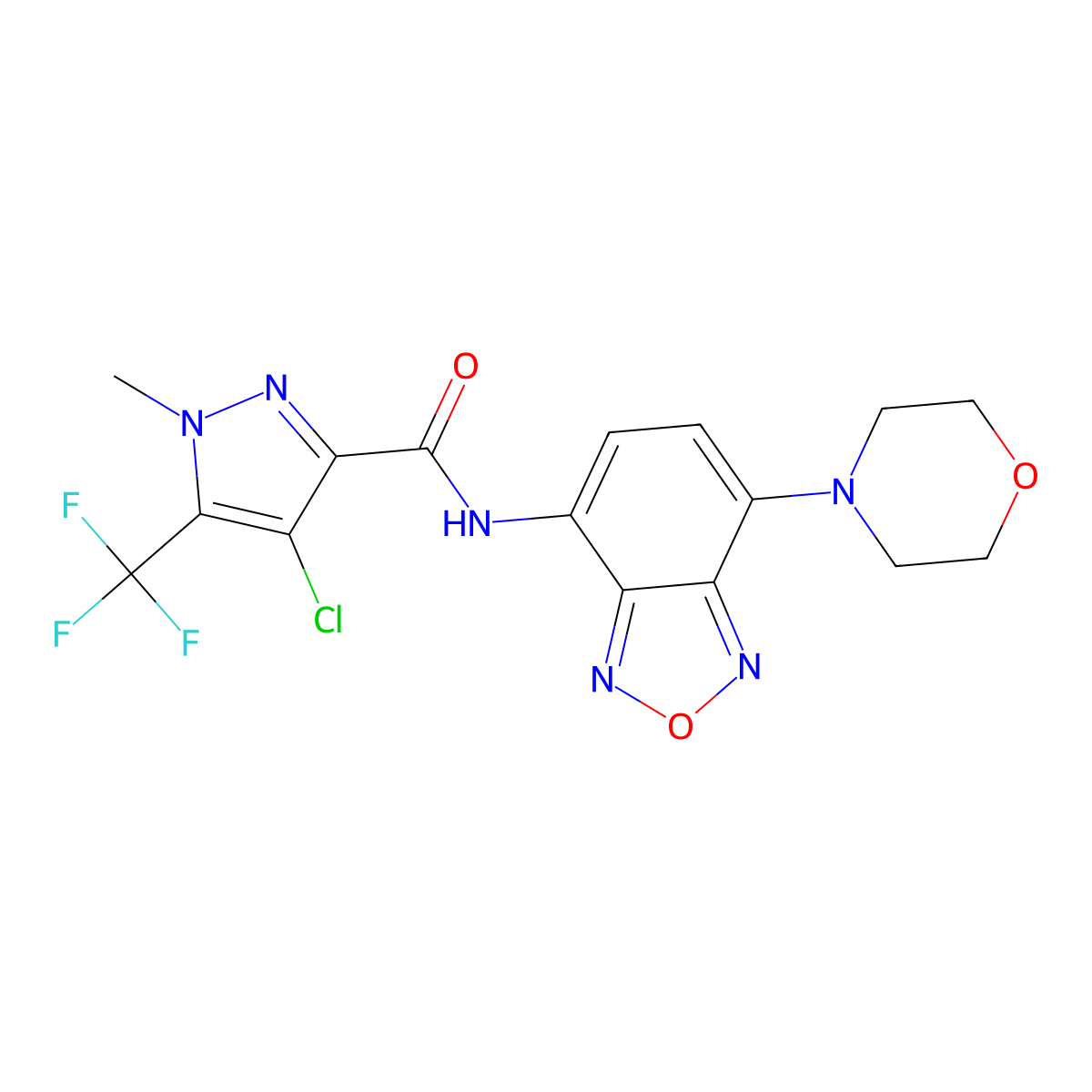 4-chloro-1-methyl-N-[7-(morpholin-4-yl)-2,1,3-benzoxadiazol-4-yl]-5-(trifluoromethyl)-1H-pyrazole-3-carboxamide molecular structure, CAS 1005585-66-9