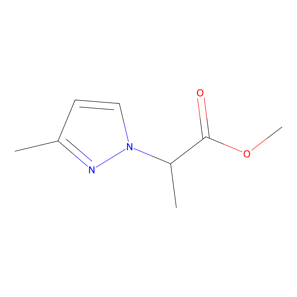 methyl 2-(3-methyl-1H-pyrazol-1-yl)propanoate molecular structure, CAS 1005586-22-0