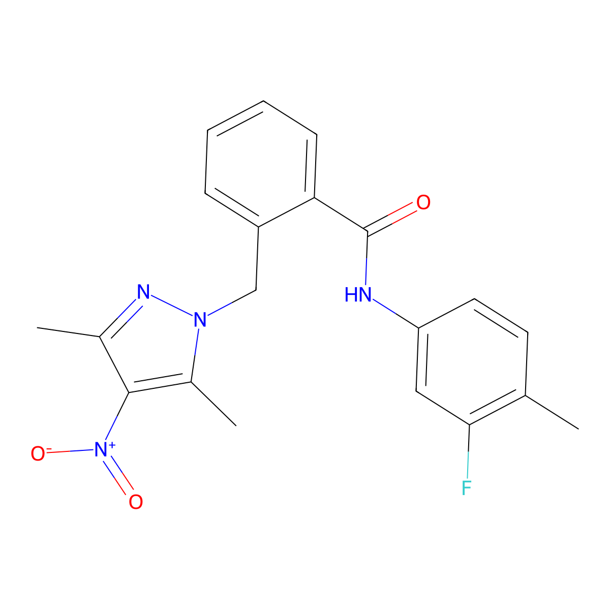 2-[(3,5-dimethyl-4-nitropyrazol-1-yl)methyl]-N-(3-fluoro-4-methylphenyl)benzamide molecular structure, CAS 1005586-77-5