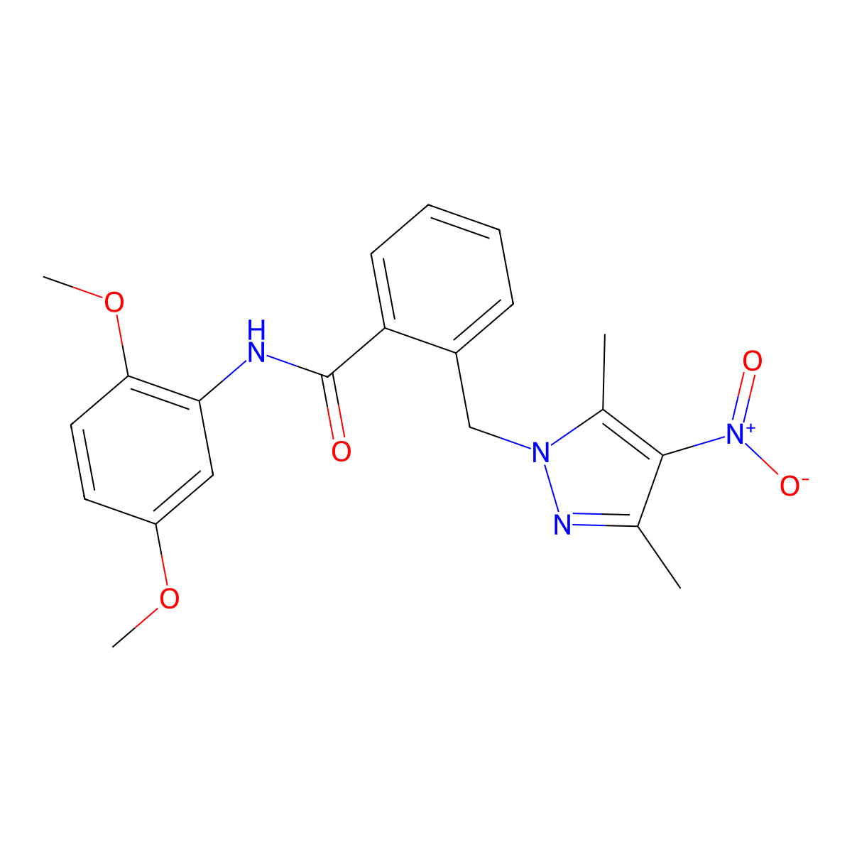 N-(2,5-dimethoxyphenyl)-2-[(3,5-dimethyl-4-nitropyrazol-1-yl)methyl]benzamide molecular structure, CAS 1005587-22-3