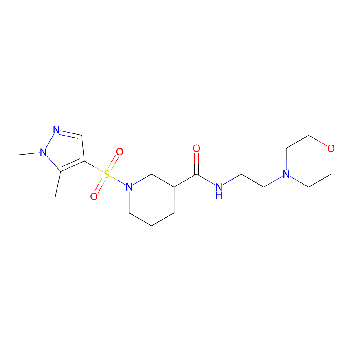 1-[(1,5-dimethyl-1H-pyrazol-4-yl)sulfonyl]-N-[2-(morpholin-4-yl)ethyl]piperidine-3-carboxamide molecular structure, CAS 1005587-33-6