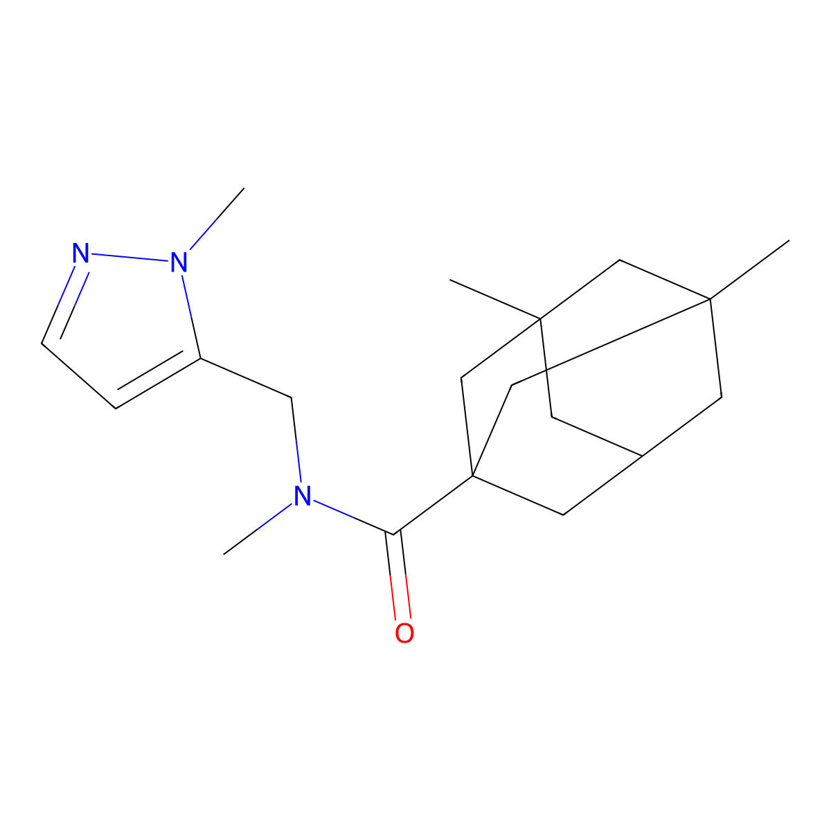 N,3,5-trimethyl-N-[(2-methylpyrazol-3-yl)methyl]adamantane-1-carboxamide molecular structure, CAS 1005587-37-0