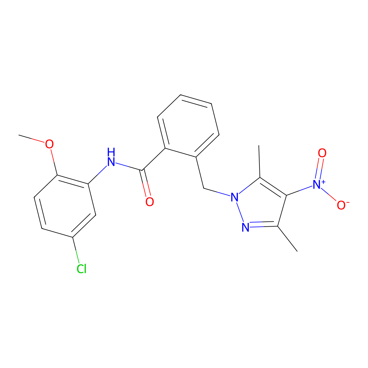N-(5-chloro-2-methoxyphenyl)-2-[(3,5-dimethyl-4-nitropyrazol-1-yl)methyl]benzamide molecular structure, CAS 1005587-38-1