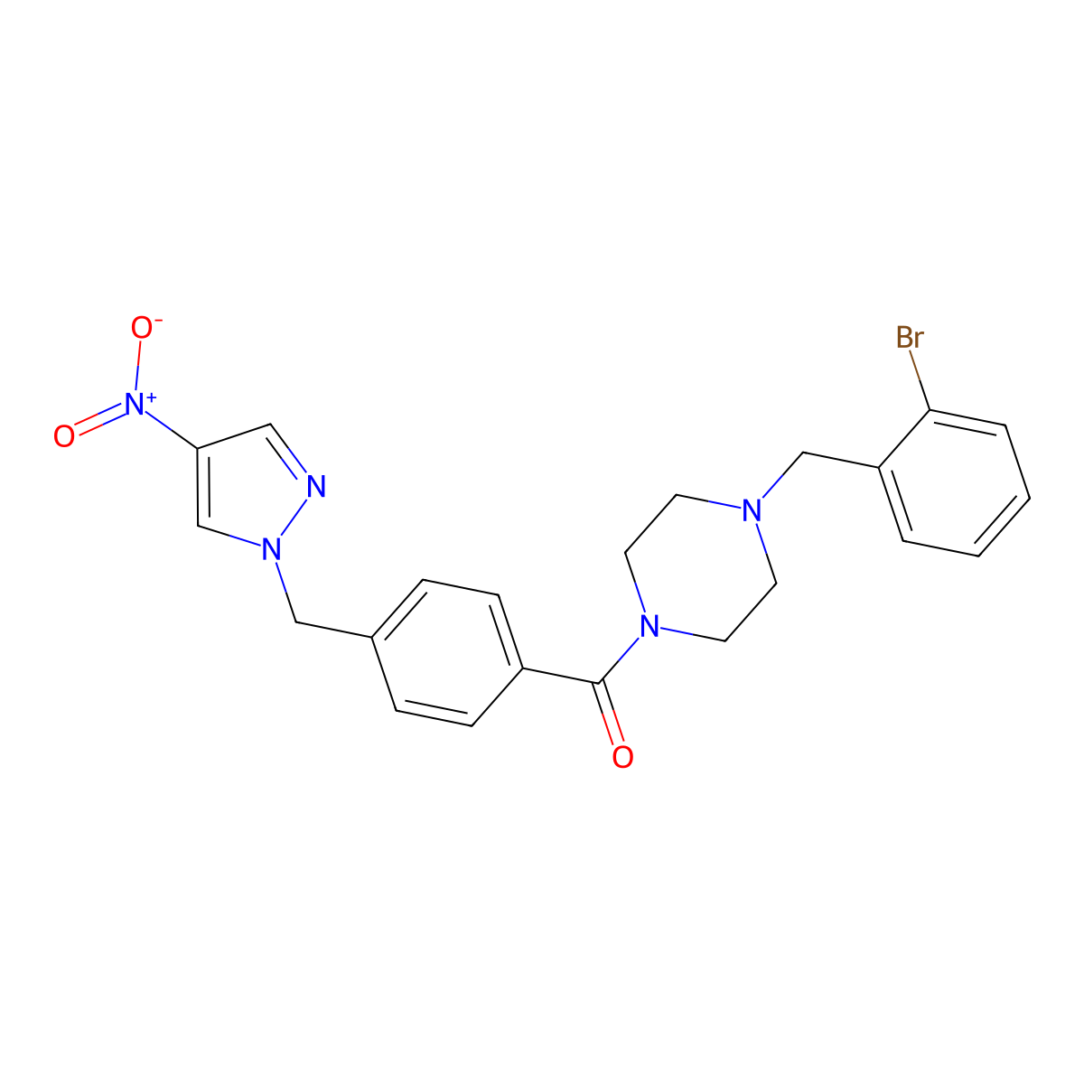 [4-[(2-Bromophenyl)methyl]piperazin-1-yl]-[4-[(4-nitropyrazol-1-yl)methyl]phenyl]methanone molecular structure, CAS 1005587-60-9