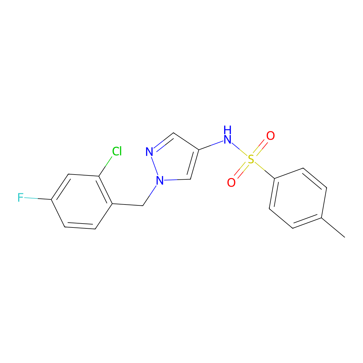 N-[1-[(2-chloro-4-fluorophenyl)methyl]pyrazol-4-yl]-4-methylbenzenesulfonamide molecular structure, CAS 1005587-79-0