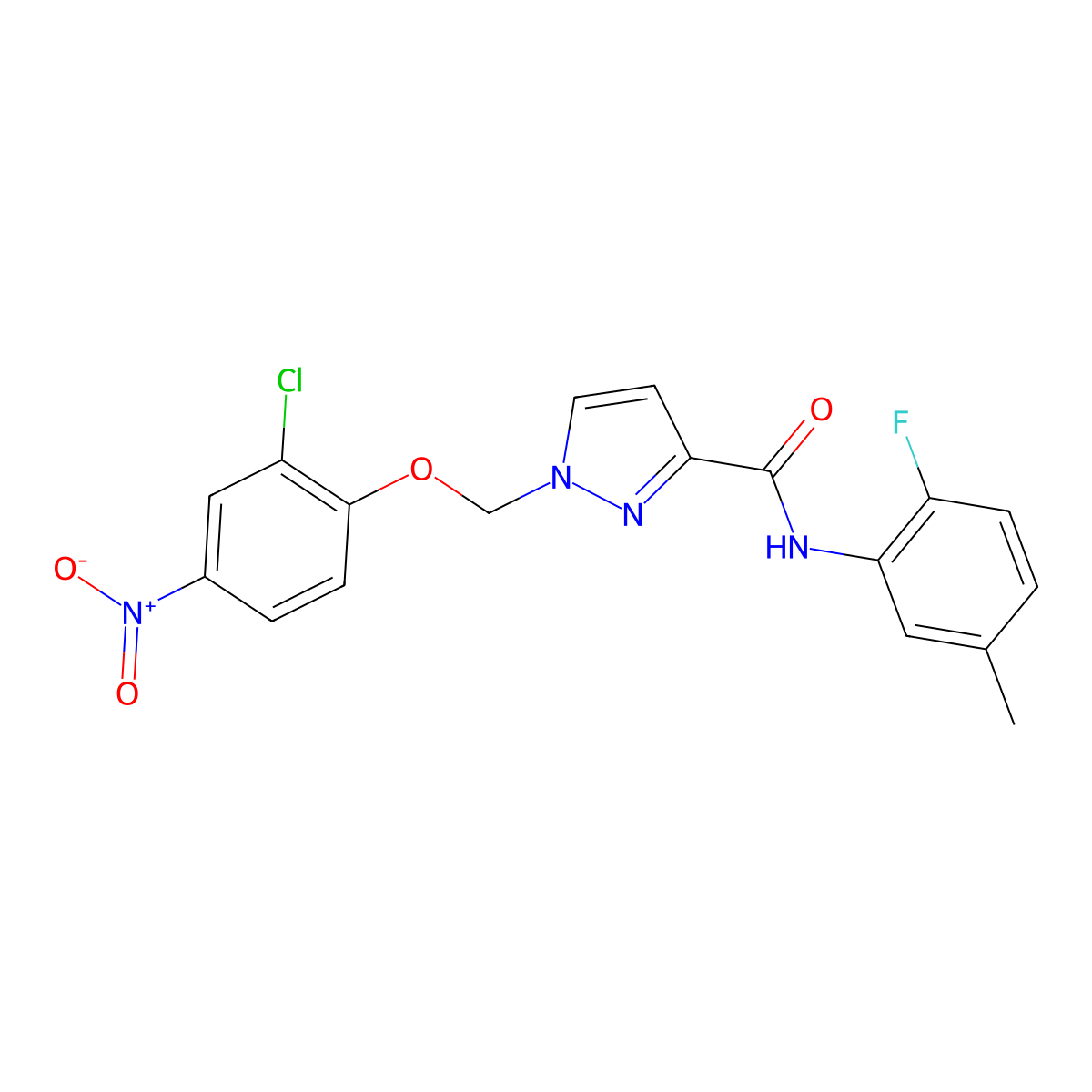 1-[(2-chloro-4-nitrophenoxy)methyl]-N-(2-fluoro-5-methylphenyl)-1H-pyrazole-3-carboxamide molecular structure, CAS 1005588-73-7