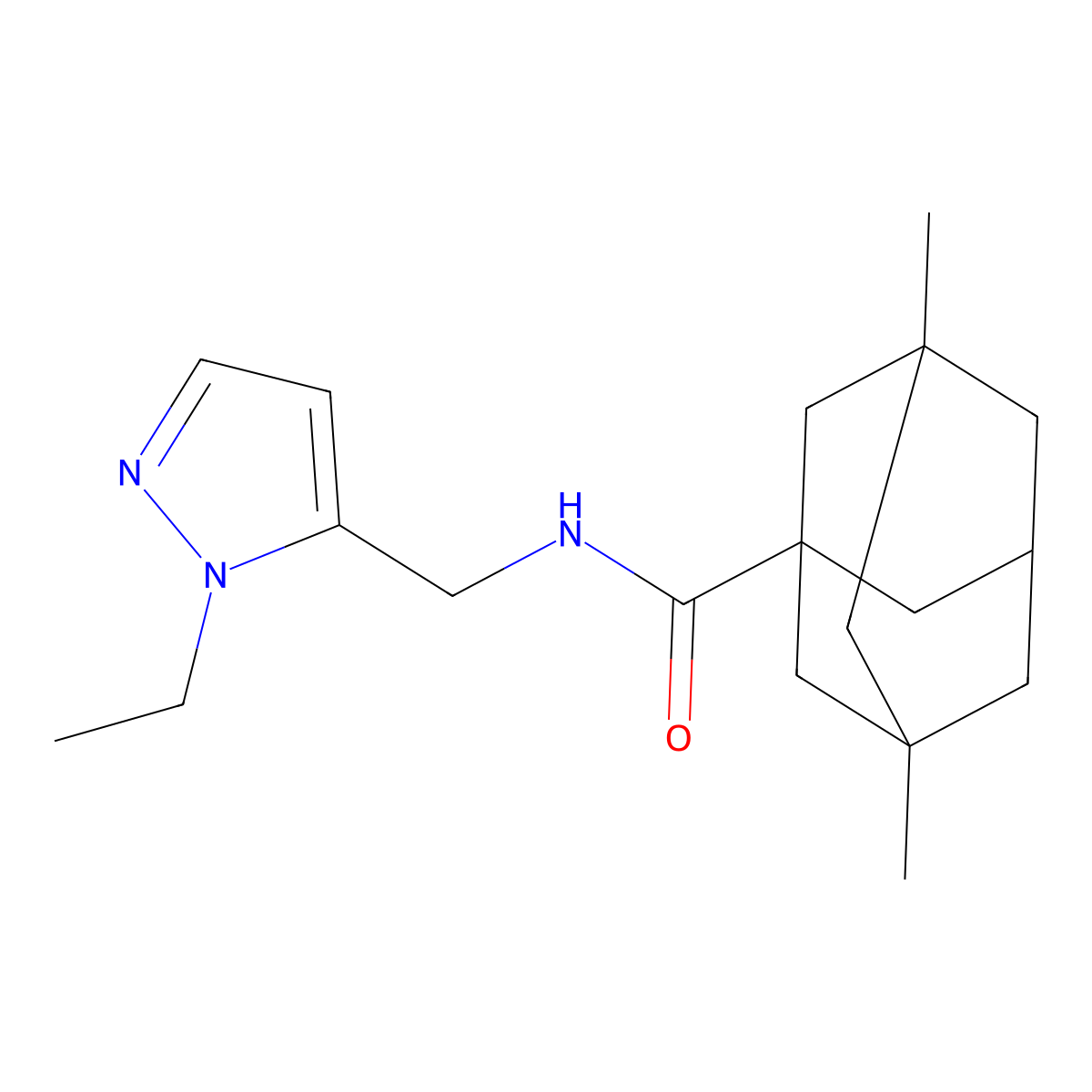 N-[(2-ethylpyrazol-3-yl)methyl]-3,5-dimethyladamantane-1-carboxamide molecular structure, CAS 1005588-77-1