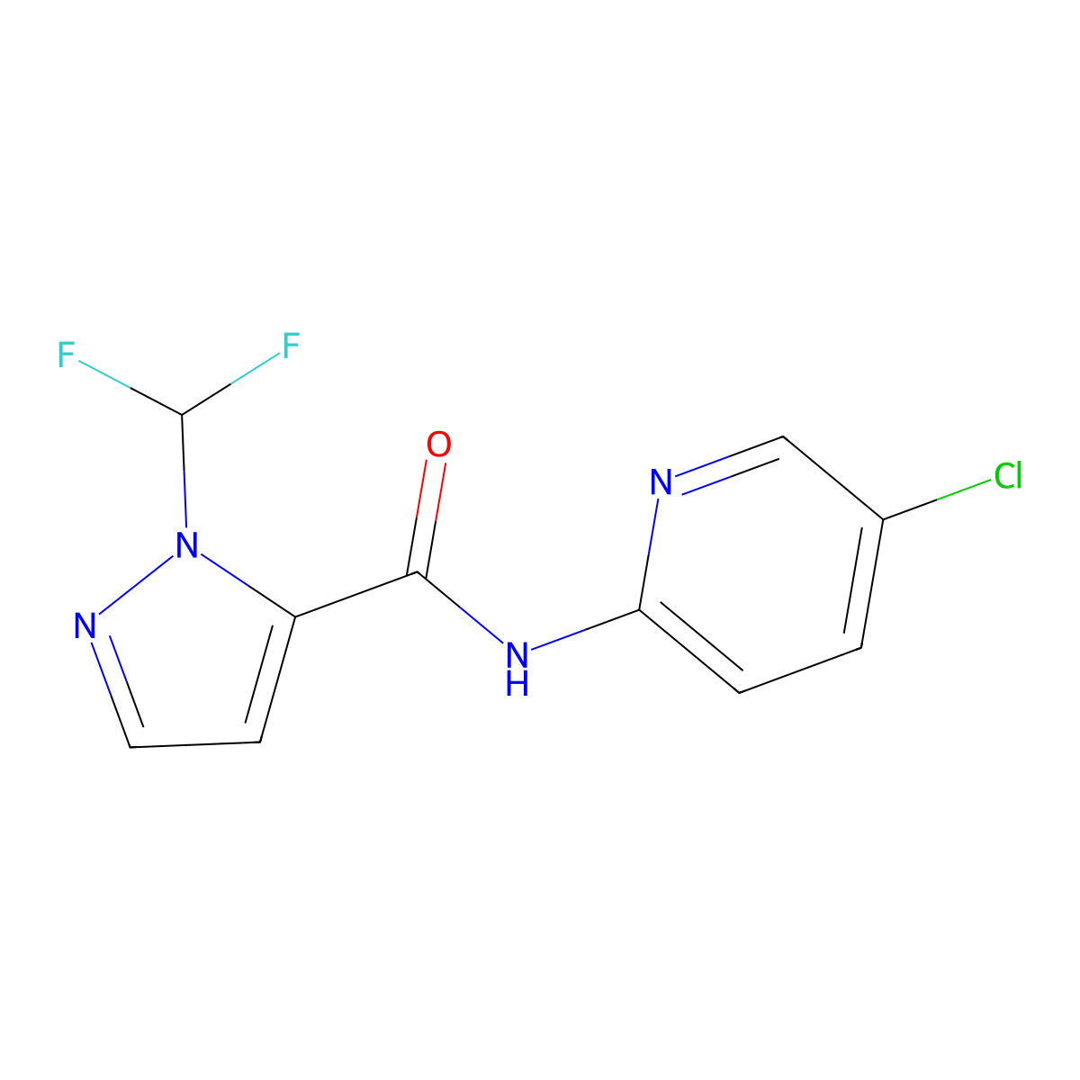 N-(5-chloropyridin-2-yl)-2-(difluoromethyl)pyrazole-3-carboxamide molecular structure, CAS 1005588-91-9