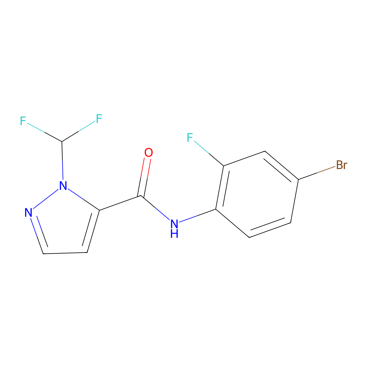 N-(4-bromo-2-fluorophenyl)-2-(difluoromethyl)pyrazole-3-carboxamide molecular structure, CAS 1005588-92-0