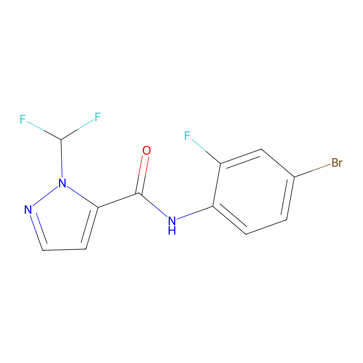 N-(4-bromo-2-fluorophenyl)-2-(difluoromethyl)pyrazole-3-carboxamide molecular structure, CAS 1005588-92-0