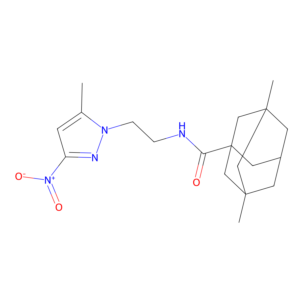 3,5-dimethyl-N-[2-(5-methyl-3-nitropyrazol-1-yl)ethyl]adamantane-1-carboxamide molecular structure, CAS 1005589-18-3