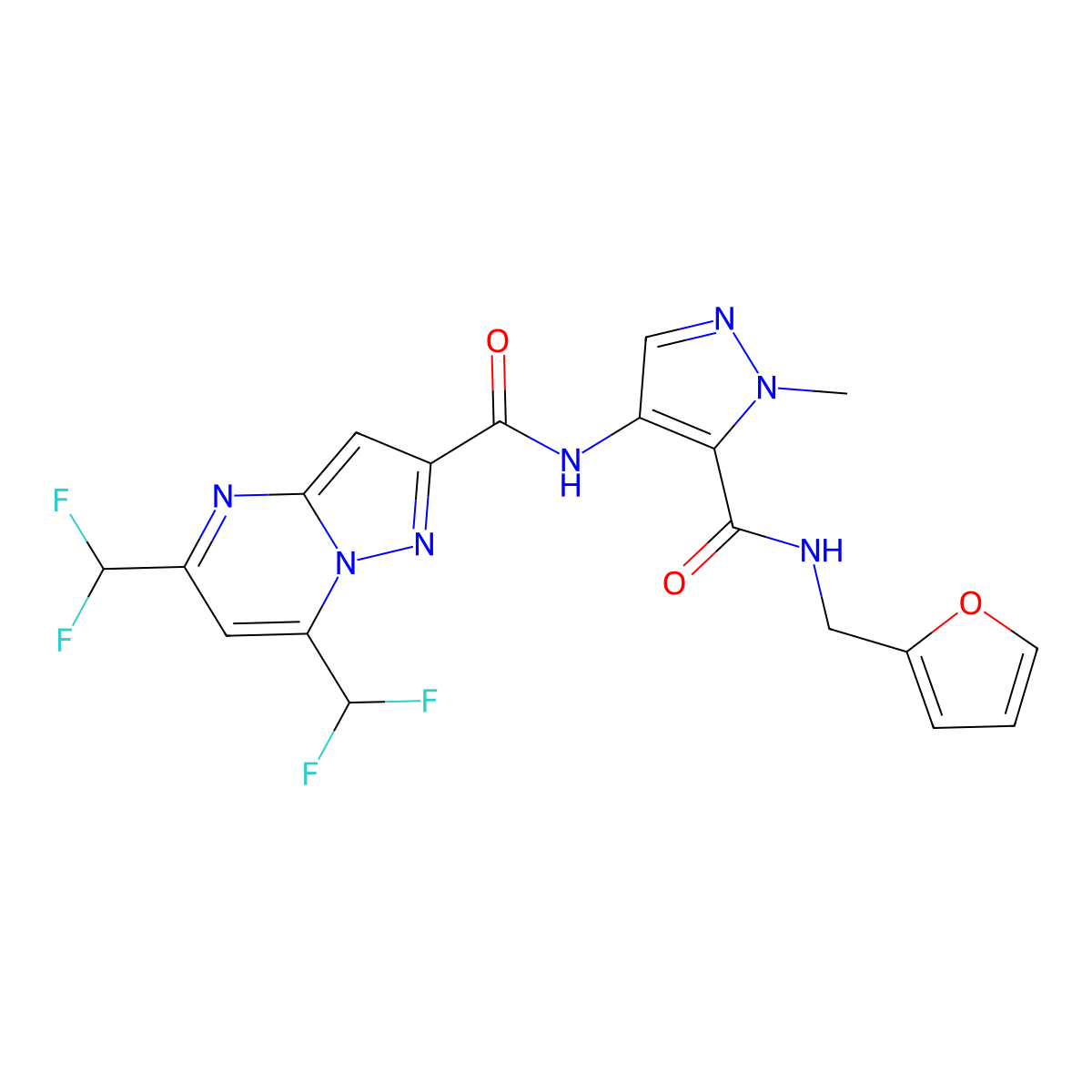 5,7-bis(difluoromethyl)-N-[5-(furan-2-ylmethylcarbamoyl)-1-methylpyrazol-4-yl]pyrazolo[1,5-a]pyrimidine-2-carboxamide molecular structure, CAS 1005589-21-8