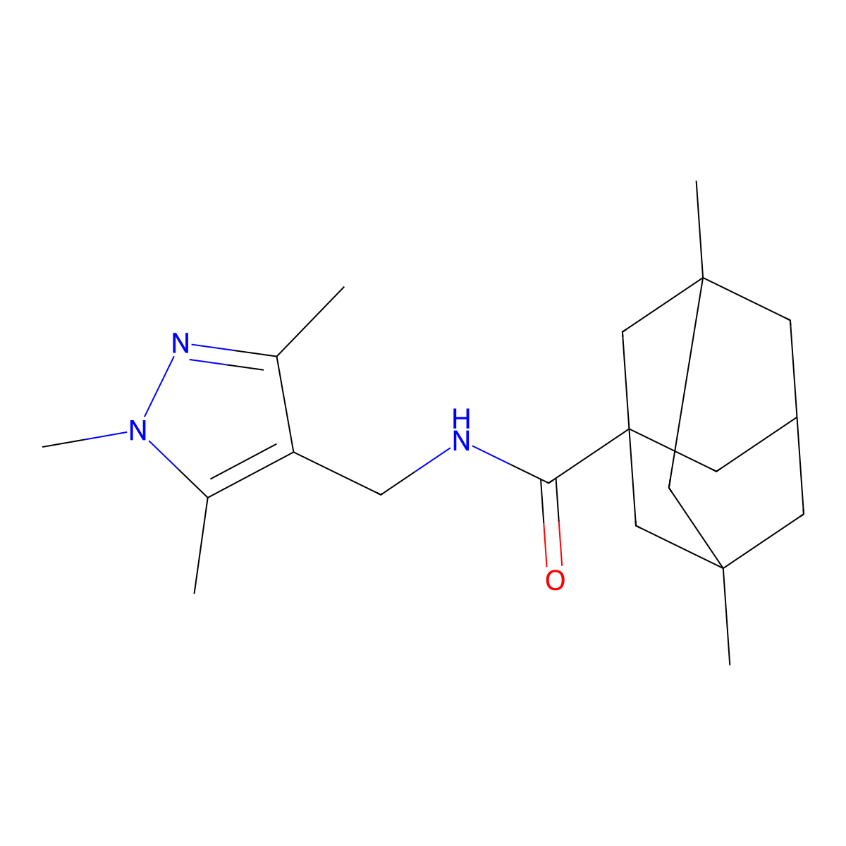 3,5-dimethyl-N-[(1,3,5-trimethylpyrazol-4-yl)methyl]adamantane-1-carboxamide molecular structure, CAS 1005589-36-5