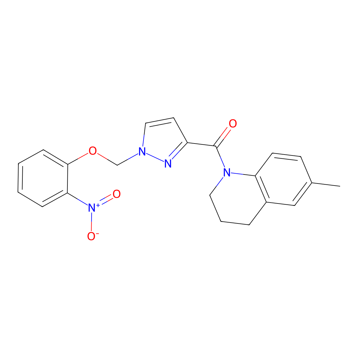 (6-methyl-3,4-dihydro-2H-quinolin-1-yl)-[1-[(2-nitrophenoxy)methyl]pyrazol-3-yl]methanone molecular structure, CAS 1005589-54-7