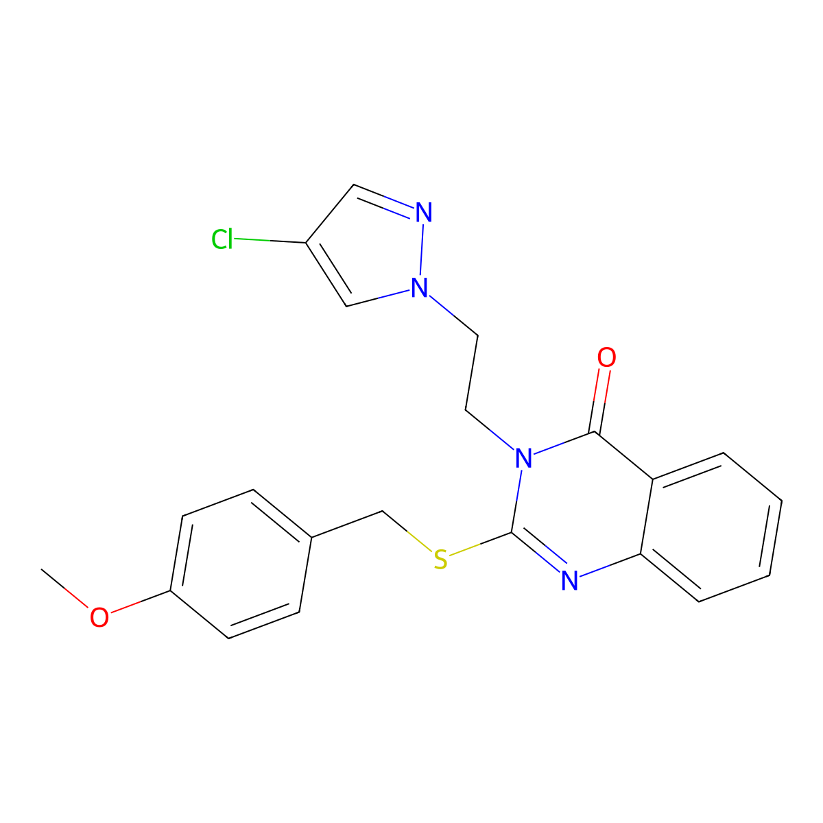 3-[2-(4-chloro-1H-pyrazol-1-yl)ethyl]-2-[(4-methoxybenzyl)sulfanyl]quinazolin-4(3H)-one molecular structure, CAS 1005589-59-2