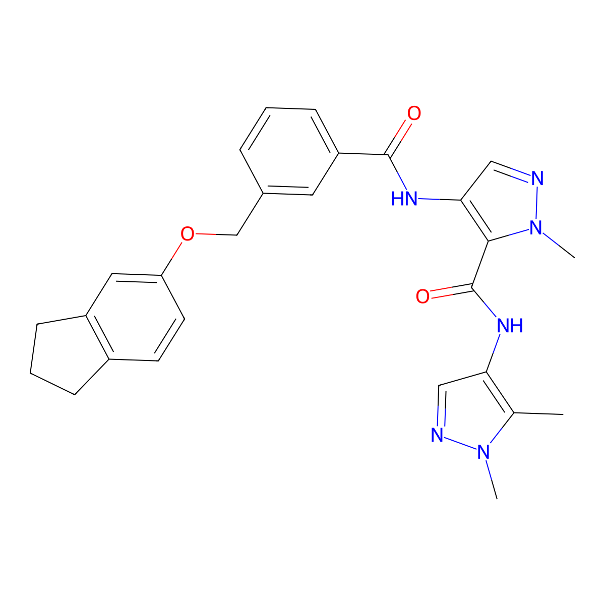 4-[[3-(2,3-dihydro-1H-inden-5-yloxymethyl)benzoyl]amino]-N-(1,5-dimethylpyrazol-4-yl)-2-methylpyrazole-3-carboxamide molecular structure, CAS 1005589-72-9
