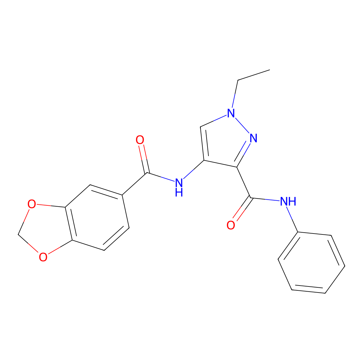4-(1,3-benzodioxole-5-carbonylamino)-1-ethyl-N-phenylpyrazole-3-carboxamide molecular structure, CAS 1005590-01-1