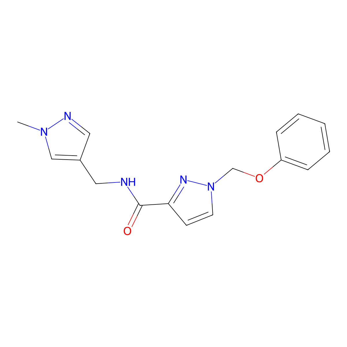 N-[(1-methylpyrazol-4-yl)methyl]-1-(phenoxymethyl)pyrazole-3-carboxamide molecular structure, CAS 1005590-27-1