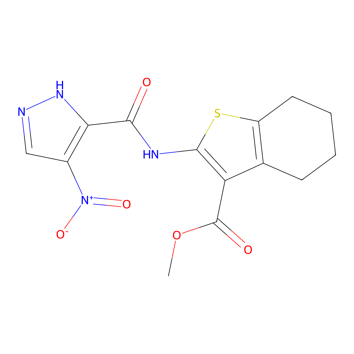 methyl 2-{[(4-nitro-1H-pyrazol-3-yl)carbonyl]amino}-4,5,6,7-tetrahydro-1-benzothiophene-3-carboxylate molecular structure, CAS 1005590-40-8
