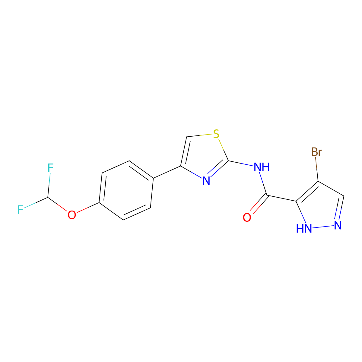 4-bromo-N-[4-[4-(difluoromethoxy)phenyl]-1,3-thiazol-2-yl]-1H-pyrazole-5-carboxamide molecular structure, CAS 1005590-41-9