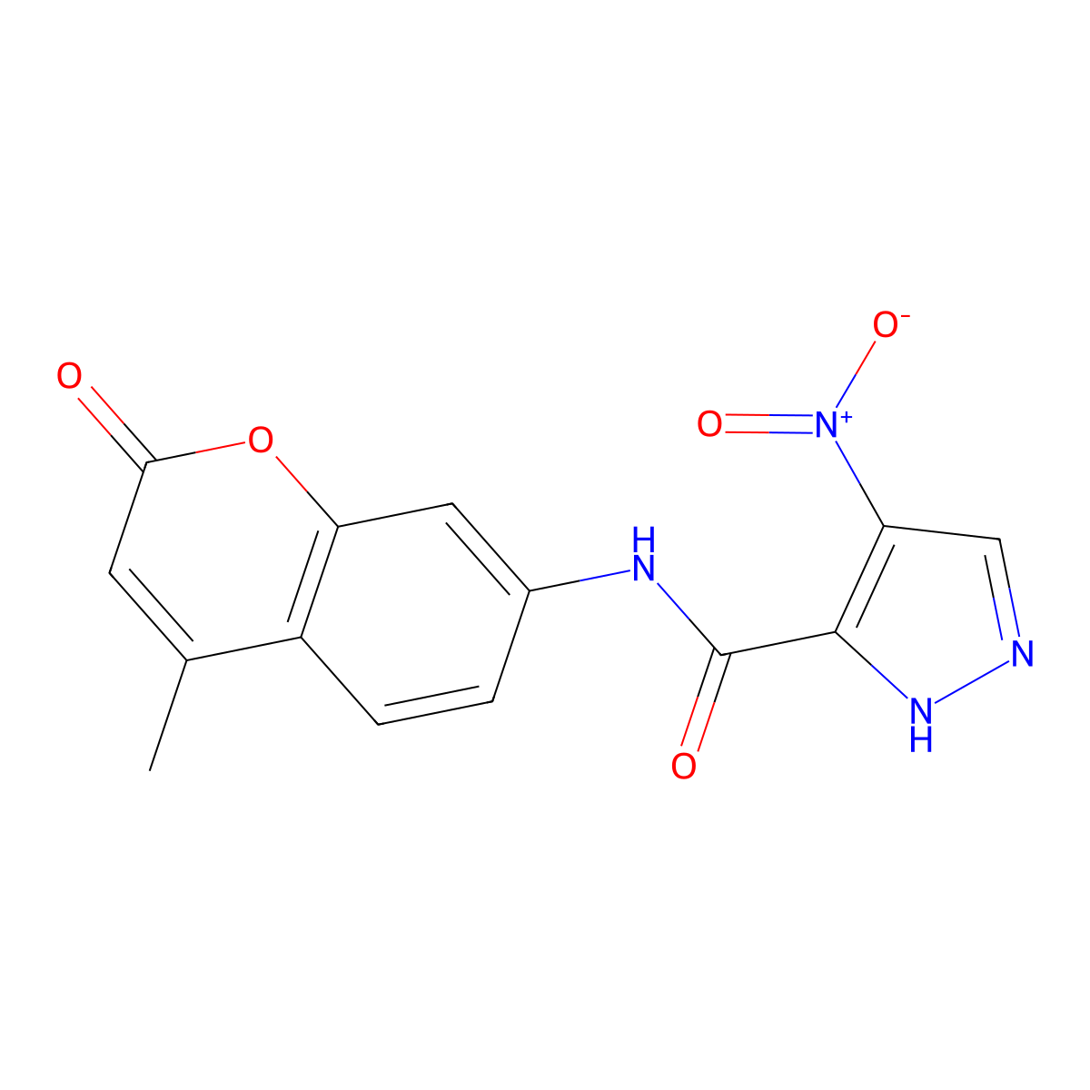 N-(4-methyl-2-oxochromen-7-yl)-4-nitro-1H-pyrazole-5-carboxamide molecular structure, CAS 1005590-55-5