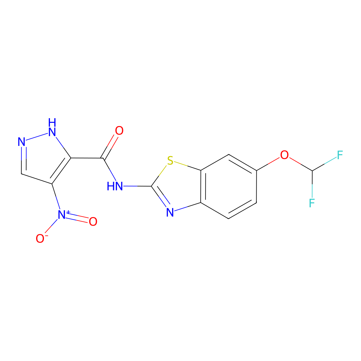 N-[6-(difluoromethoxy)-1,3-benzothiazol-2-yl]-4-nitro-1H-pyrazole-3-carboxamide molecular structure, CAS 1005590-75-9