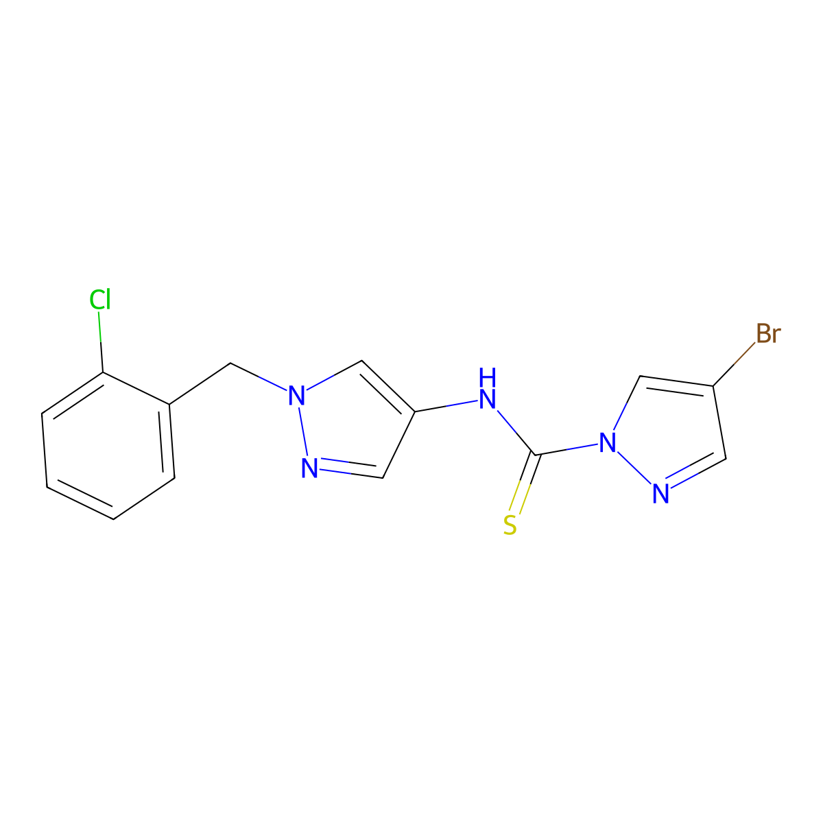 4-bromo-N-[1-[(2-chlorophenyl)methyl]pyrazol-4-yl]pyrazole-1-carbothioamide molecular structure, CAS 1005591-03-6