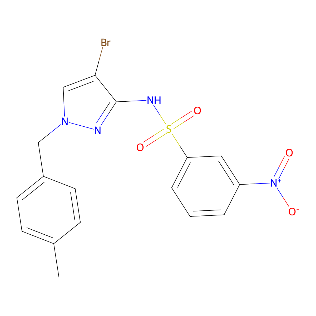 N-[4-bromo-1-[(4-methylphenyl)methyl]pyrazol-3-yl]-3-nitrobenzenesulfonamide molecular structure, CAS 1005591-06-9
