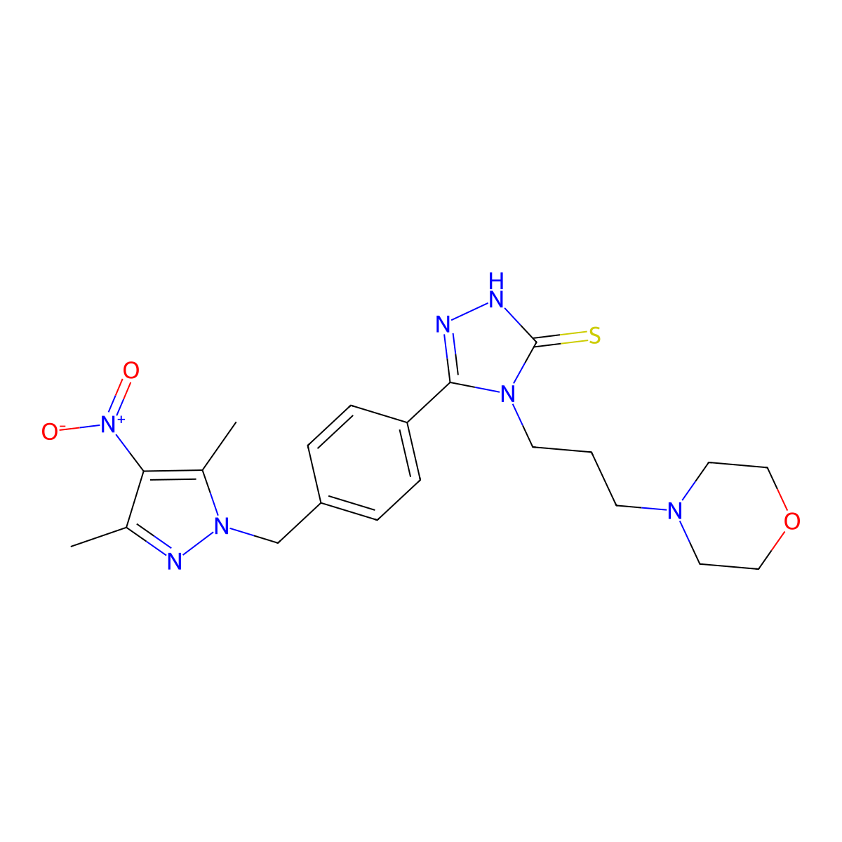 3-[4-[(3,5-dimethyl-4-nitropyrazol-1-yl)methyl]phenyl]-4-(3-morpholin-4-ylpropyl)-1H-1,2,4-triazole-5-thione molecular structure, CAS 1005591-24-1