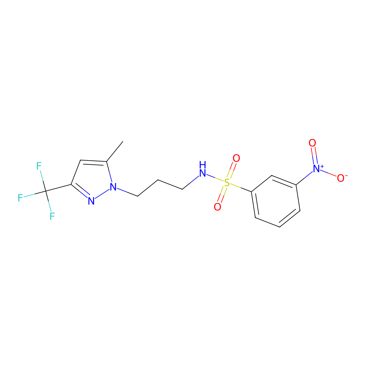 N-[3-[5-methyl-3-(trifluoromethyl)pyrazol-1-yl]propyl]-3-nitrobenzenesulfonamide molecular structure, CAS 1005591-30-9