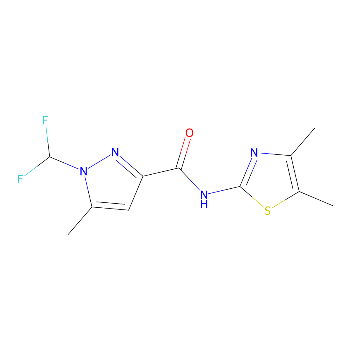 1-(difluoromethyl)-N-(4,5-dimethyl-1,3-thiazol-2-yl)-5-methyl-1H-pyrazole-3-carboxamide molecular structure, CAS 1005591-38-7