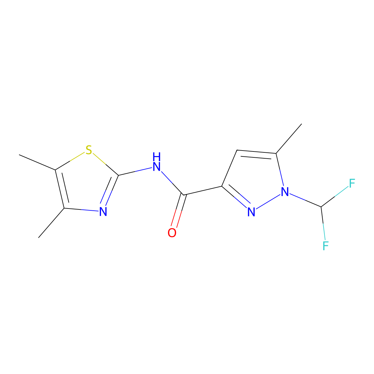1-(difluoromethyl)-N-(4,5-dimethyl-1,3-thiazol-2-yl)-5-methyl-1H-pyrazole-3-carboxamide molecular structure, CAS 1005591-38-7