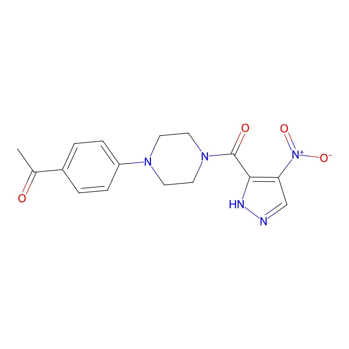 1-[4-[4-(4-nitro-1H-pyrazole-5-carbonyl)piperazin-1-yl]phenyl]ethanone molecular structure, CAS 1005592-10-8