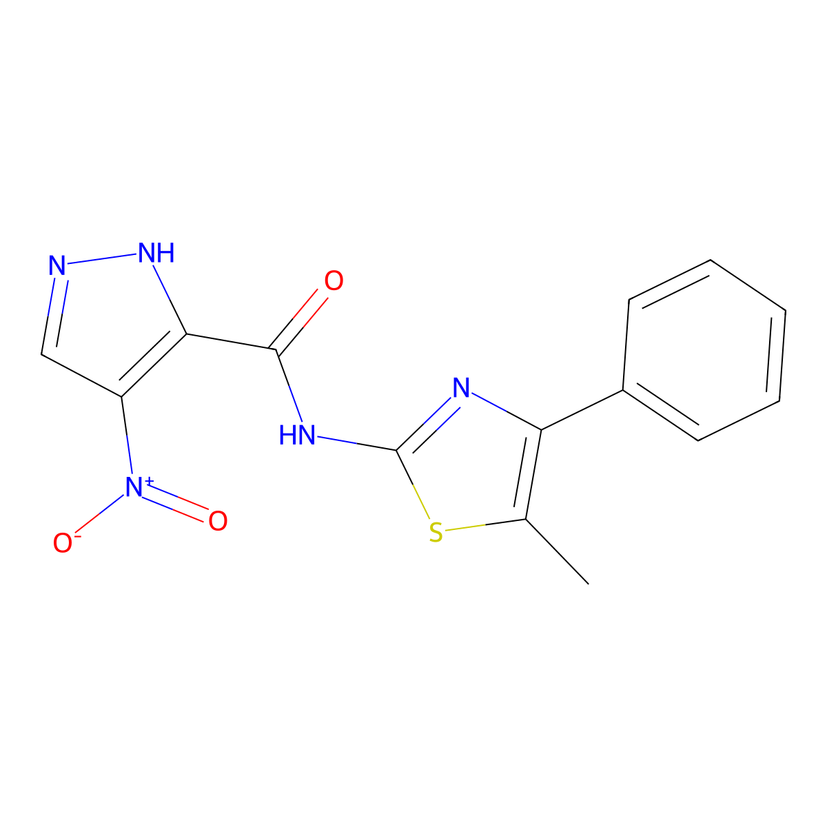 N-(5-methyl-4-phenyl-1,3-thiazol-2-yl)-4-nitro-1H-pyrazole-3-carboxamide molecular structure, CAS 1005592-31-3