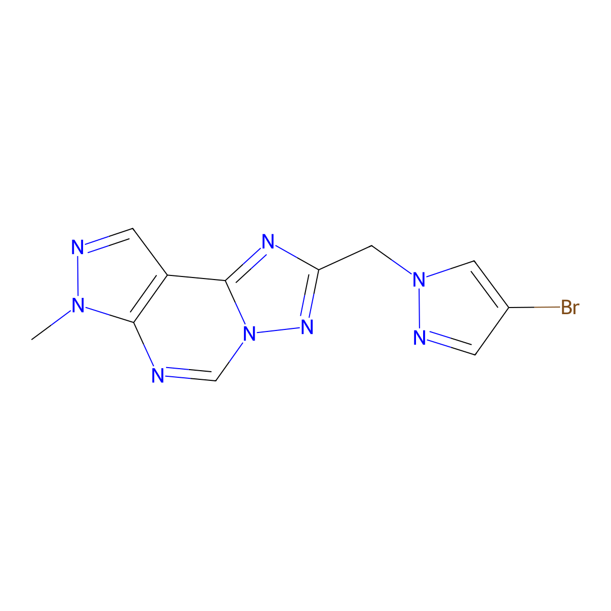 2-[(4-bromo-1H-pyrazol-1-yl)methyl]-7-methyl-7H-pyrazolo[4,3-e][1,2,4]triazolo[1,5-c]pyrimidine molecular structure, CAS 1005592-39-1
