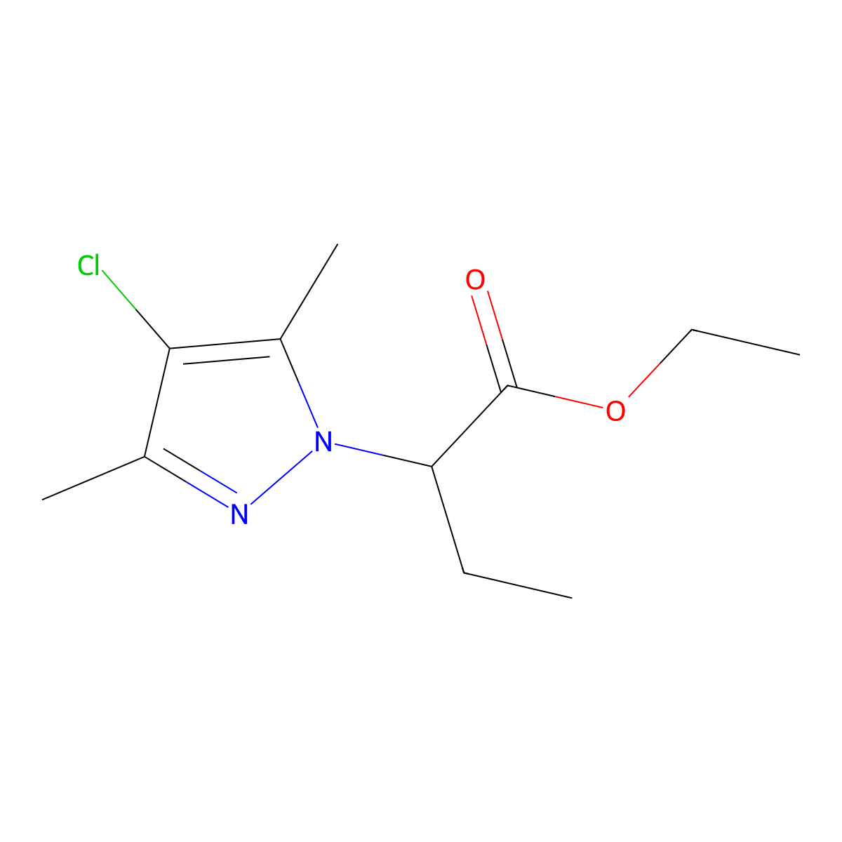 ethyl 2-(4-chloro-3,5-dimethyl-1H-pyrazol-1-yl)butanoate molecular structure, CAS 1005592-59-5