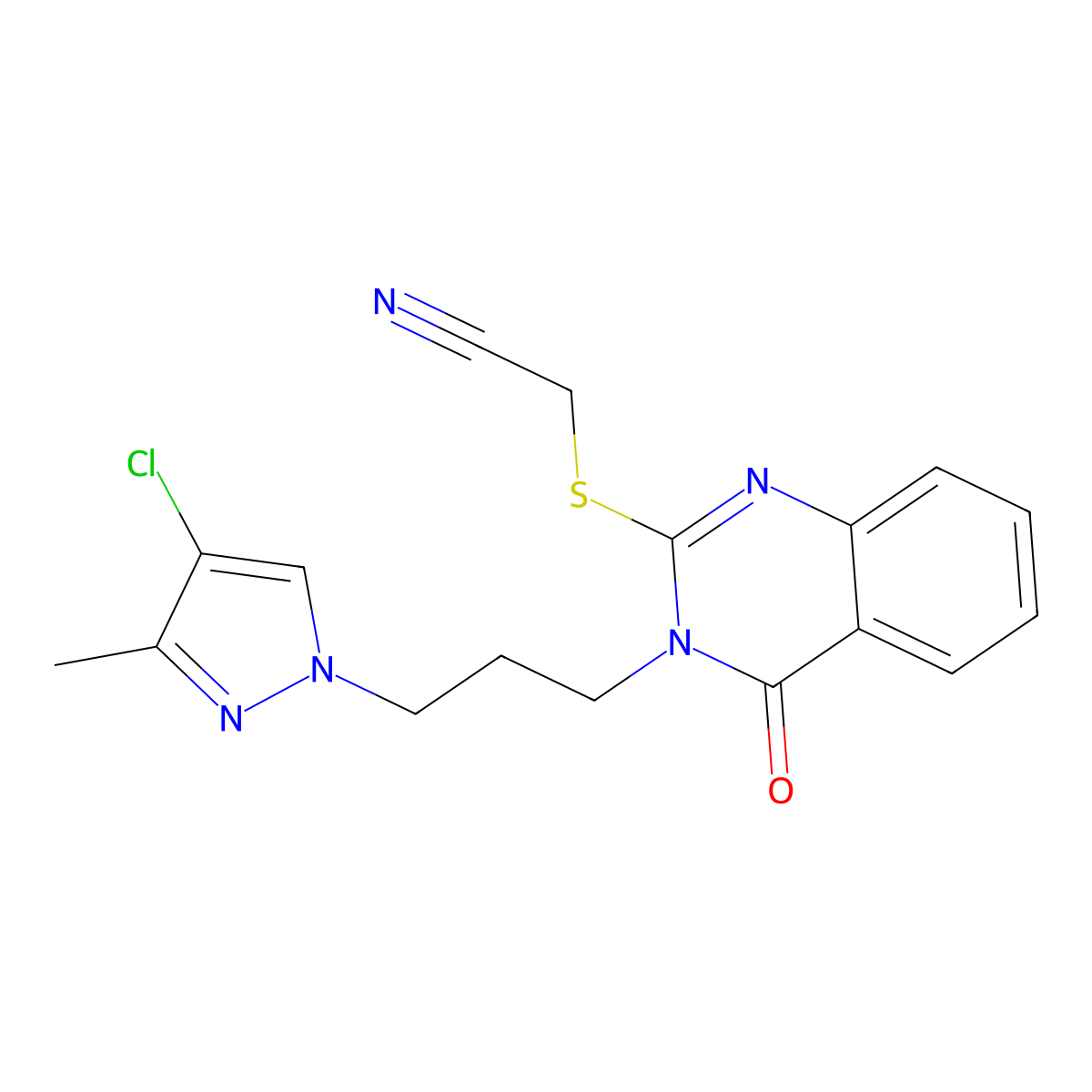 ({3-[3-(4-chloro-3-methyl-1H-pyrazol-1-yl)propyl]-4-oxo-3,4-dihydroquinazolin-2-yl}sulfanyl)acetonitrile molecular structure, CAS 1005592-74-4