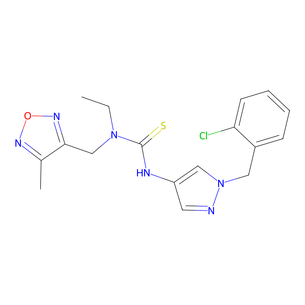 3-[1-[(2-Chlorophenyl)methyl]pyrazol-4-yl]-1-ethyl-1-[(4-methyl-1,2,5-oxadiazol-3-yl)methyl]thiourea molecular structure, CAS 1005592-81-3