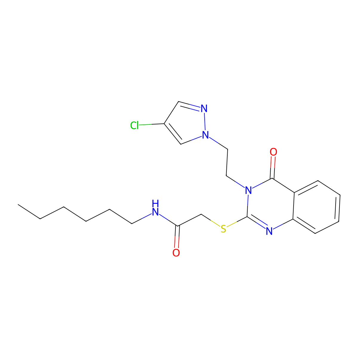 2-({3-[2-(4-chloro-1H-pyrazol-1-yl)ethyl]-4-oxo-3,4-dihydroquinazolin-2-yl}sulfanyl)-N-hexylacetamide molecular structure, CAS 1005592-98-2