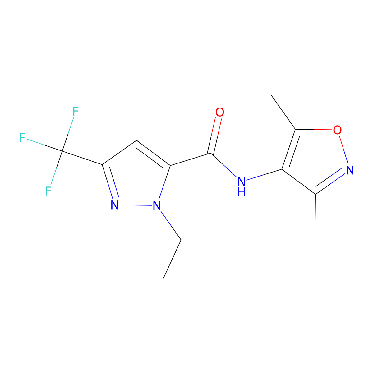 N-(3,5-dimethyl-1,2-oxazol-4-yl)-1-ethyl-3-(trifluoromethyl)-1H-pyrazole-5-carboxamide molecular structure, CAS 1005593-24-7