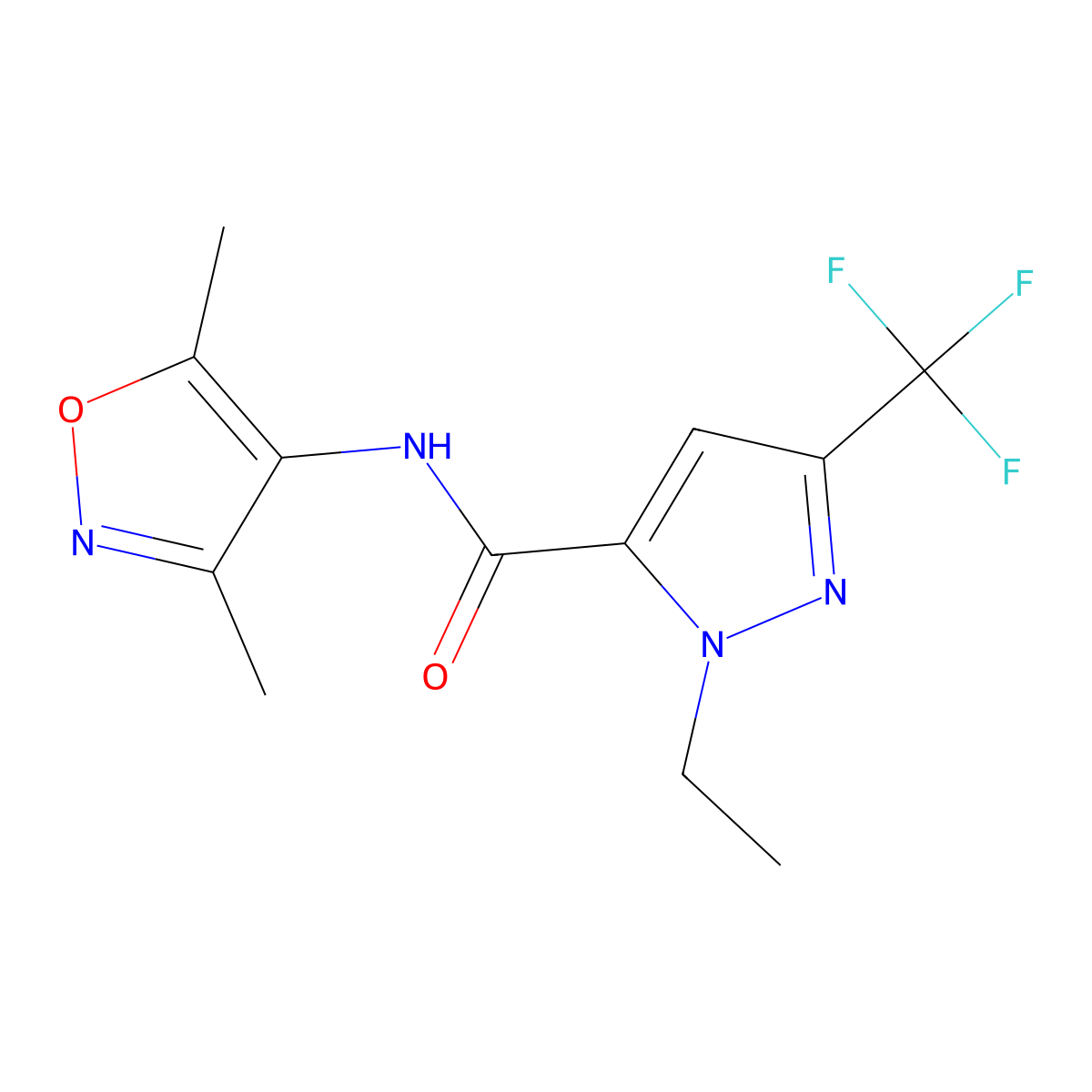 N-(3,5-dimethyl-1,2-oxazol-4-yl)-1-ethyl-3-(trifluoromethyl)-1H-pyrazole-5-carboxamide molecular structure, CAS 1005593-24-7
