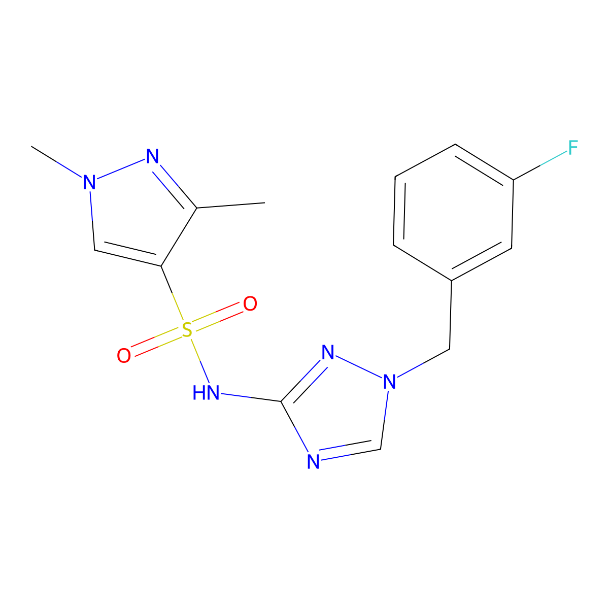 N-[1-(3-fluorobenzyl)-1H-1,2,4-triazol-3-yl]-1,3-dimethyl-1H-pyrazole-4-sulfonamide molecular structure, CAS 1005593-32-7