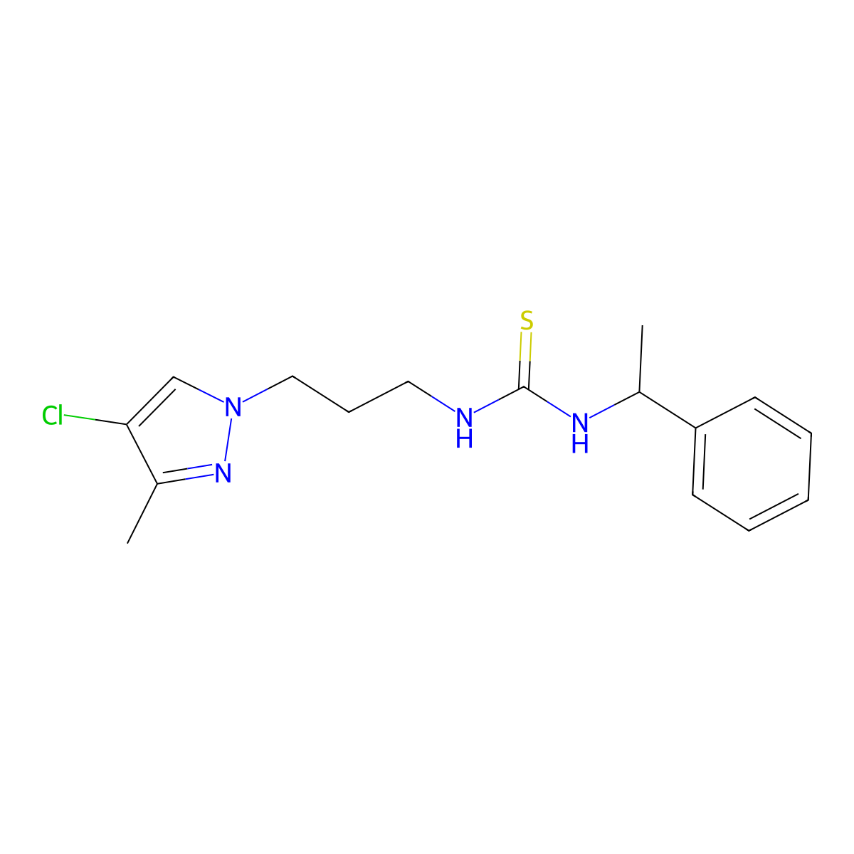 1-[3-(4-Chloro-3-methylpyrazol-1-yl)propyl]-3-(1-phenylethyl)thiourea molecular structure, CAS 1005593-39-4