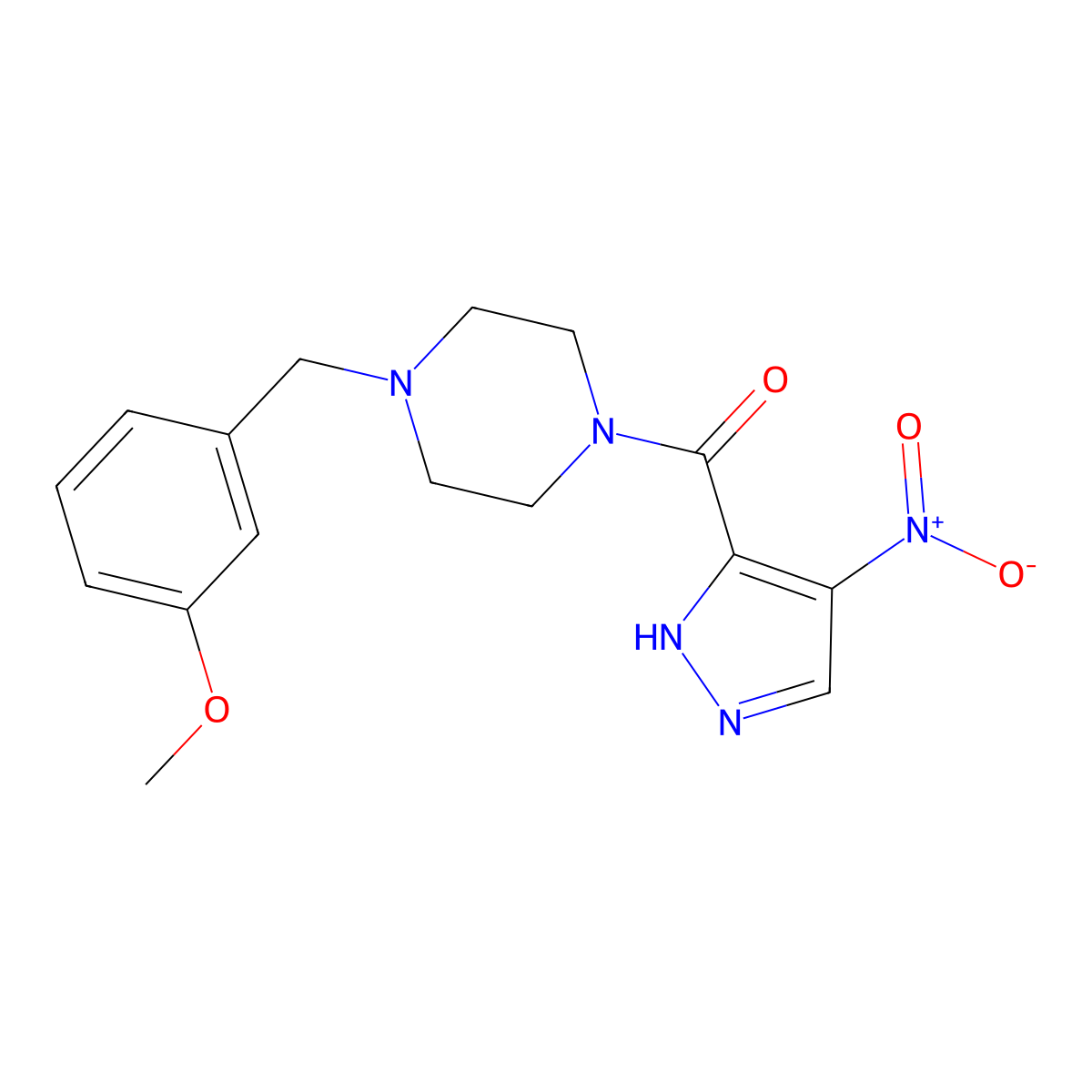 [4-(3-methoxybenzyl)piperazin-1-yl](4-nitro-1H-pyrazol-3-yl)methanone molecular structure, CAS 1005593-43-0