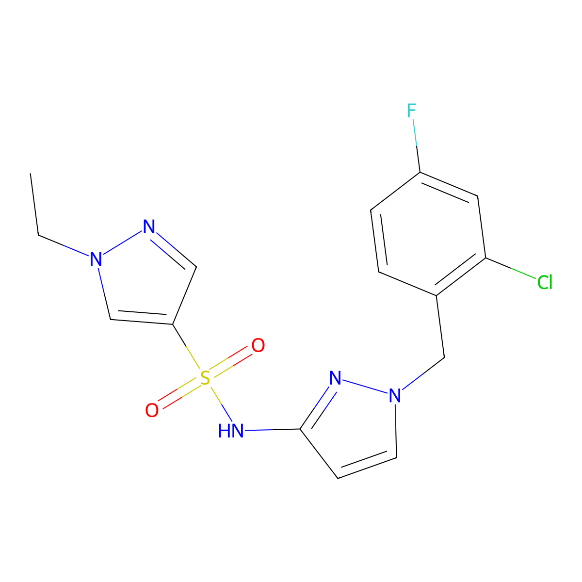 N-[1-(2-chloro-4-fluorobenzyl)-1H-pyrazol-3-yl]-1-ethyl-1H-pyrazole-4-sulfonamide molecular structure, CAS 1005593-66-7
