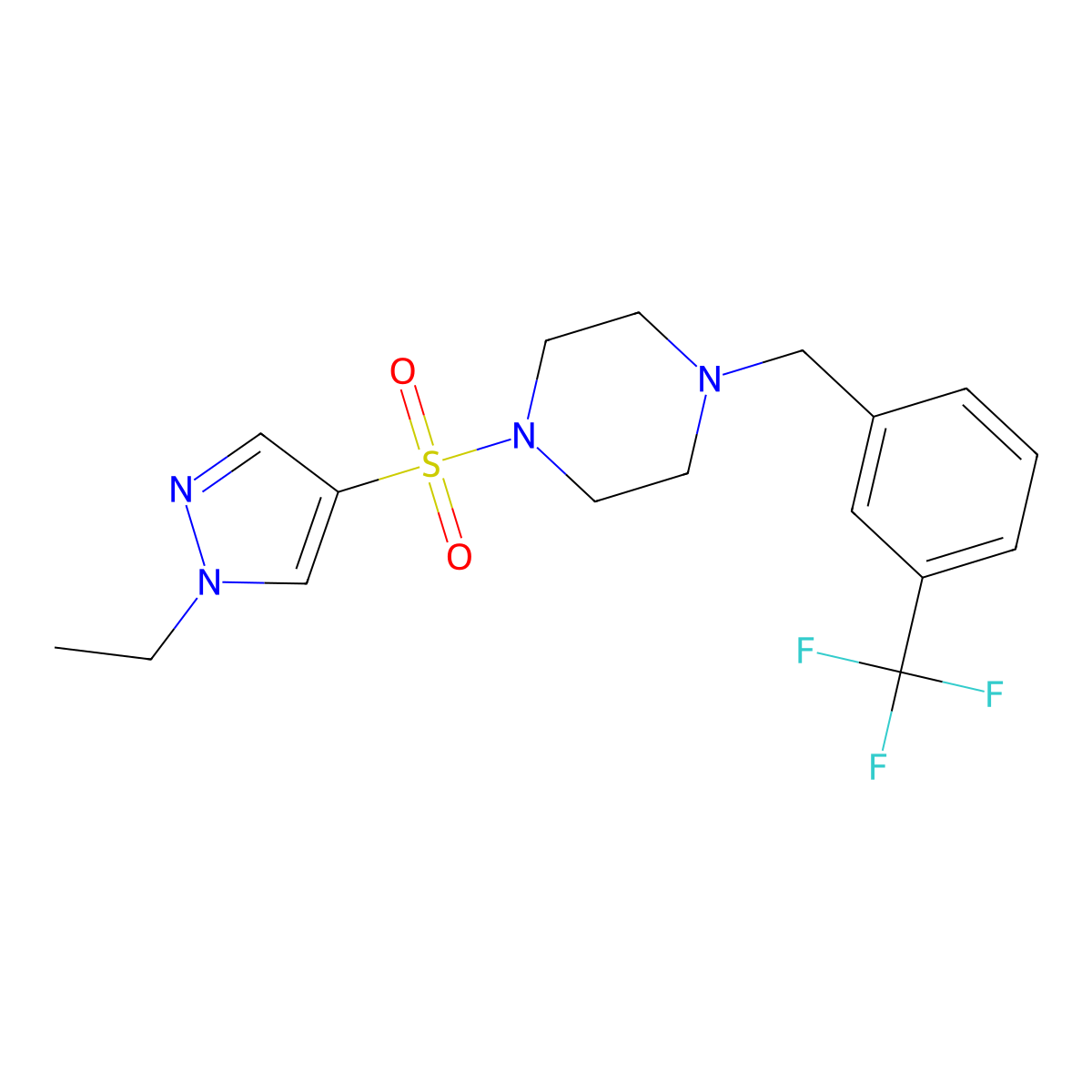 1-[(1-ethyl-1H-pyrazol-4-yl)sulfonyl]-4-[3-(trifluoromethyl)benzyl]piperazine molecular structure, CAS 1005593-72-5