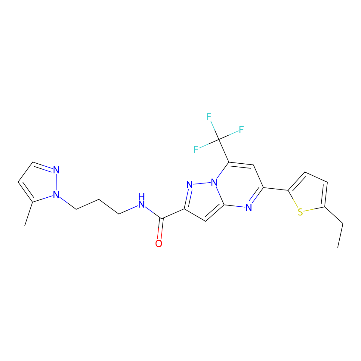 5-(5-ethylthiophen-2-yl)-N-[3-(5-methyl-1H-pyrazol-1-yl)propyl]-7-(trifluoromethyl)pyrazolo[1,5-a]pyrimidine-2-carboxamide molecular structure, CAS 1005593-77-0