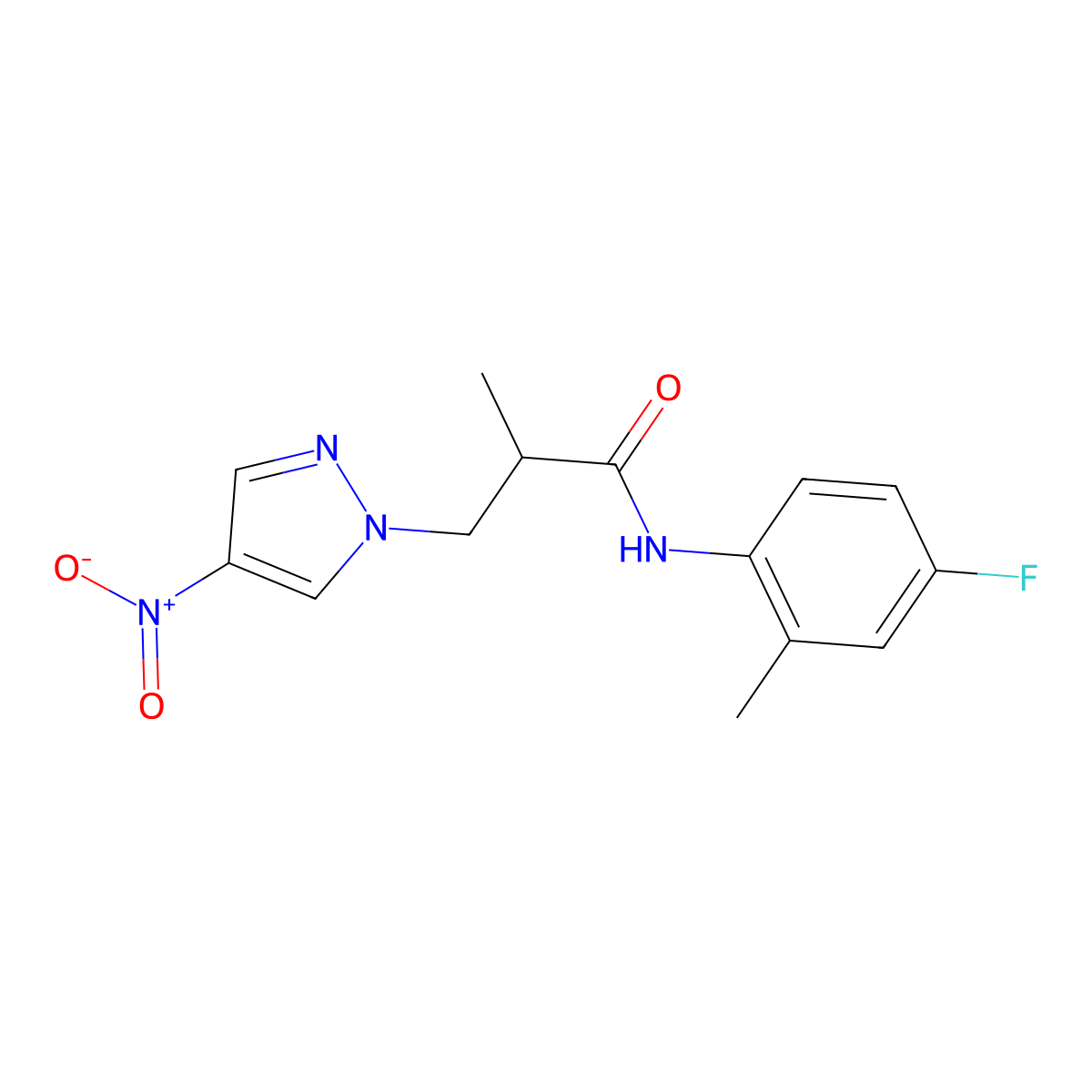 N-(4-fluoro-2-methylphenyl)-2-methyl-3-(4-nitropyrazol-1-yl)propanamide molecular structure, CAS 1005593-82-7